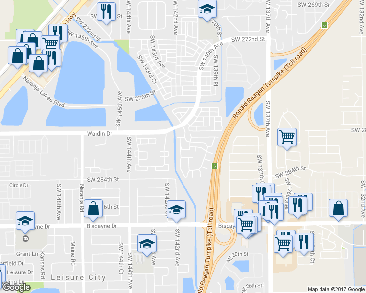 map of restaurants, bars, coffee shops, grocery stores, and more near 28105 Southwest 141st Place in Homestead