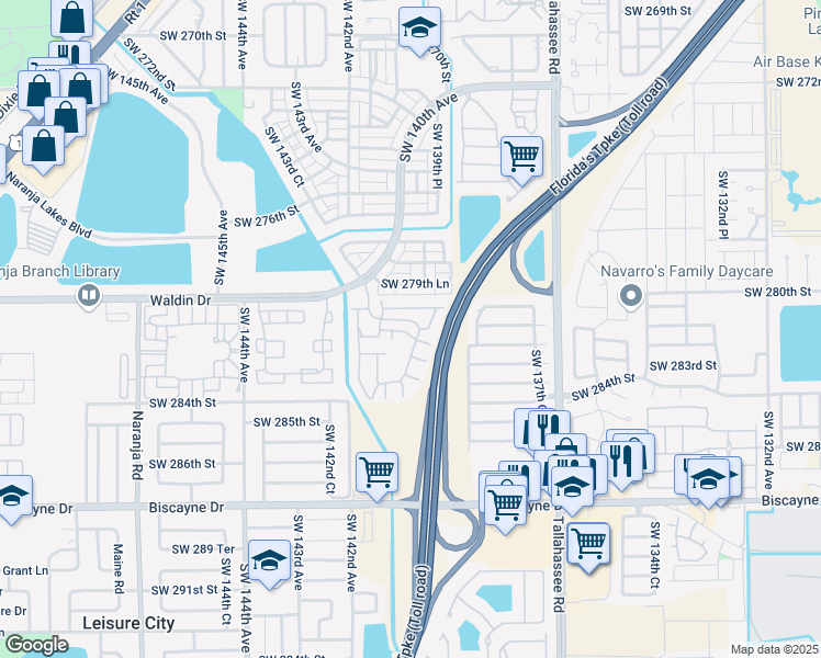 map of restaurants, bars, coffee shops, grocery stores, and more near 13941 Southwest 281st Terrace in Homestead