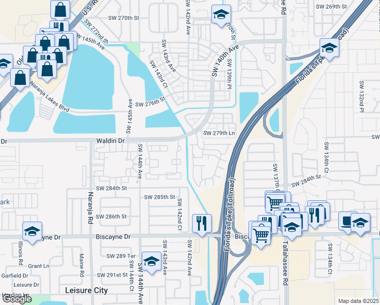 map of restaurants, bars, coffee shops, grocery stores, and more near 28100 Southwest 141st Place in Homestead