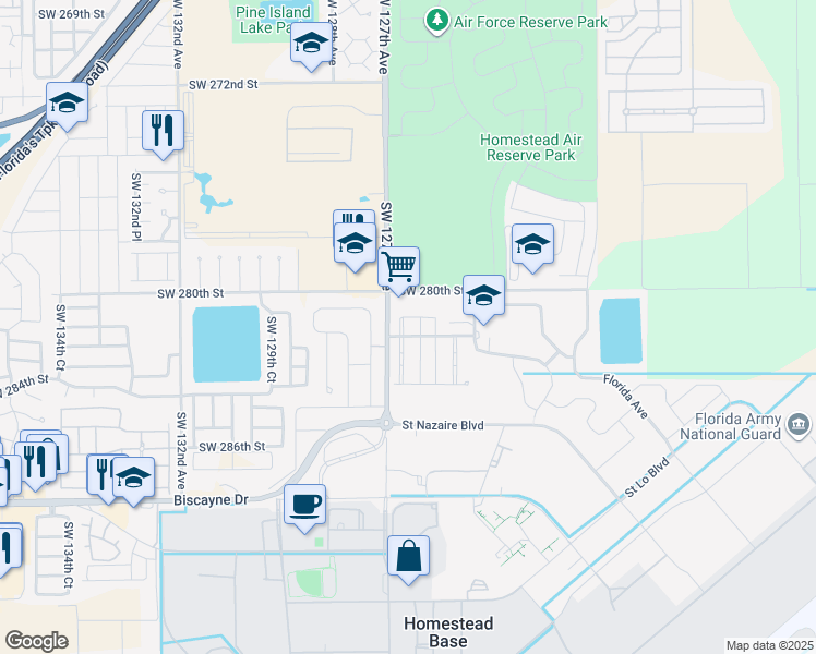 map of restaurants, bars, coffee shops, grocery stores, and more near Community Partnership Drive in Homestead