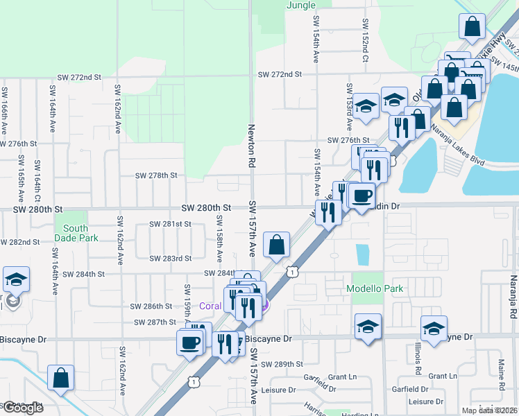 map of restaurants, bars, coffee shops, grocery stores, and more near in Miami-Dade County
