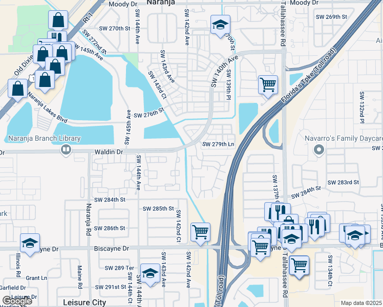 map of restaurants, bars, coffee shops, grocery stores, and more near 14125 Southwest 280th Terrace in Homestead