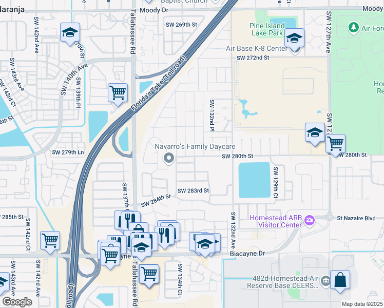 map of restaurants, bars, coffee shops, grocery stores, and more near 27986 Southwest 133rd Place in Homestead