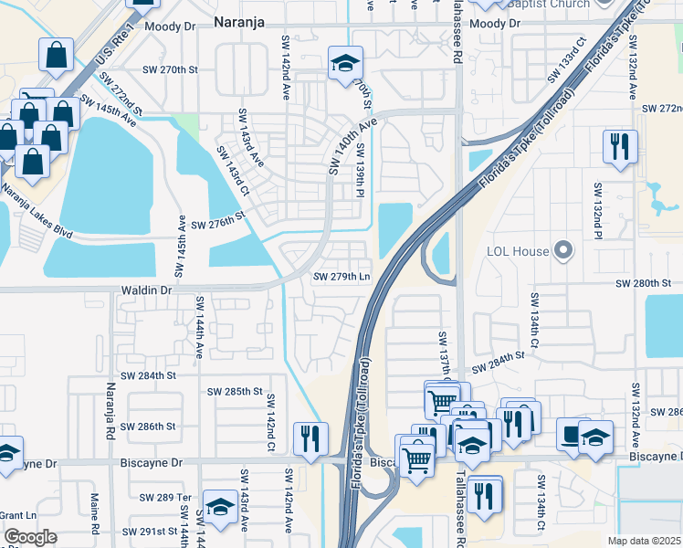 map of restaurants, bars, coffee shops, grocery stores, and more near 27954 Southwest 139th Path in Homestead