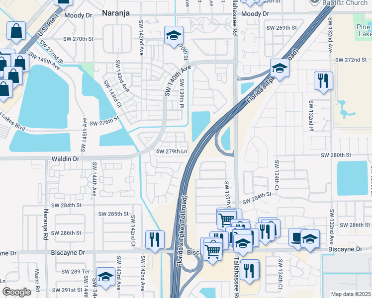 map of restaurants, bars, coffee shops, grocery stores, and more near 13903 Southwest 279th Lane in Homestead