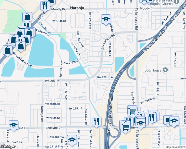 map of restaurants, bars, coffee shops, grocery stores, and more near 27981 Southwest 140th Avenue in Homestead