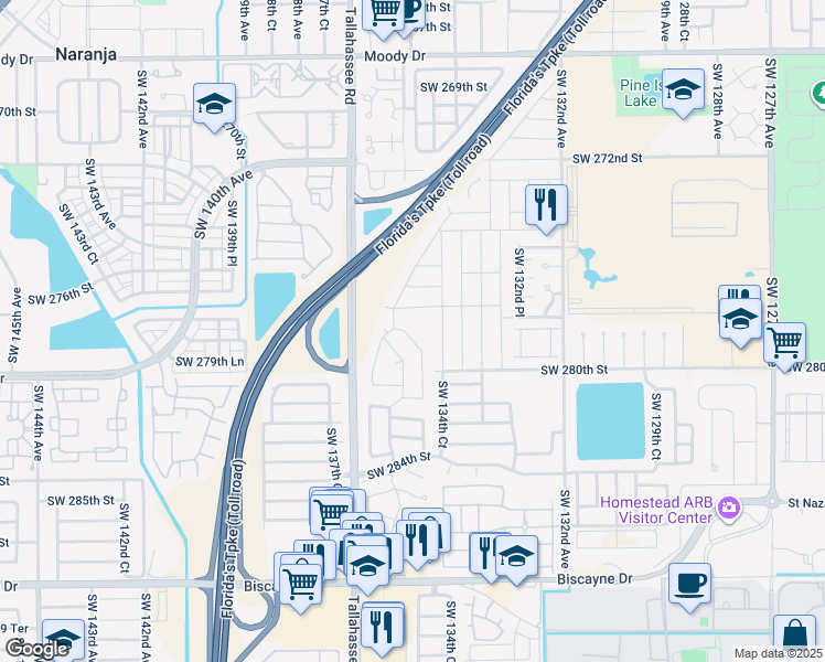 map of restaurants, bars, coffee shops, grocery stores, and more near 13544 Southwest 277th Lane in Homestead