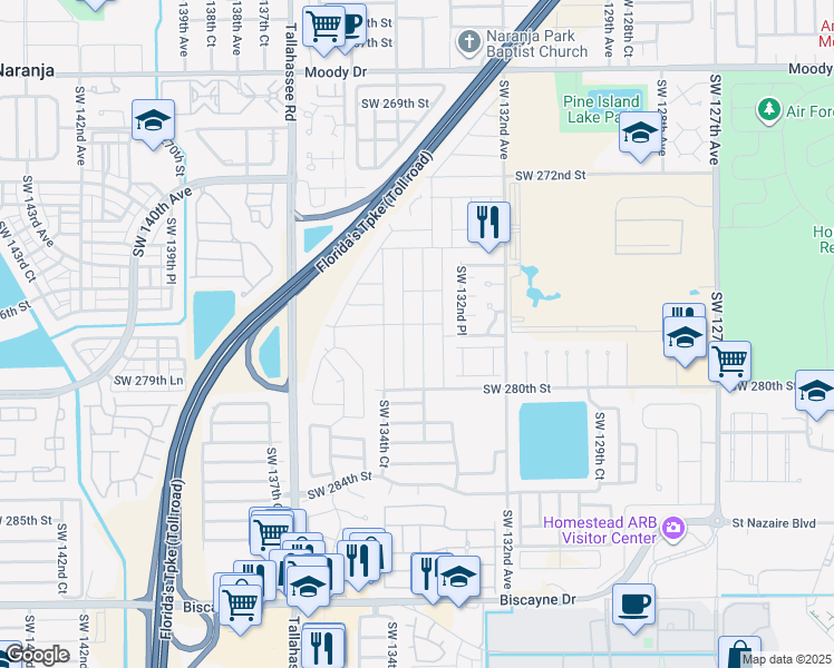 map of restaurants, bars, coffee shops, grocery stores, and more near 27776 Southwest 133rd Place in Homestead