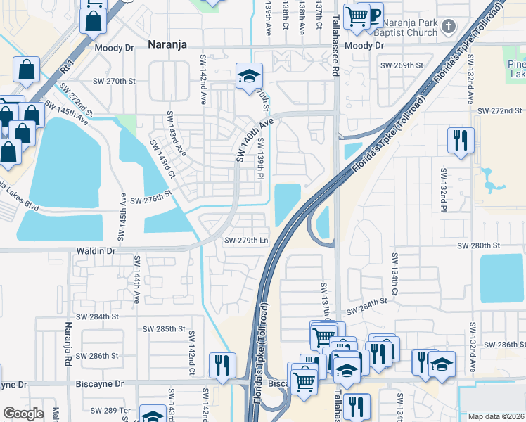 map of restaurants, bars, coffee shops, grocery stores, and more near 27801 Southwest 139th Court in Homestead