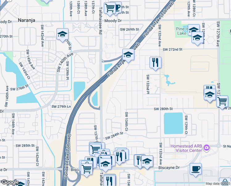 map of restaurants, bars, coffee shops, grocery stores, and more near 13544 Southwest 277th Lane in Homestead