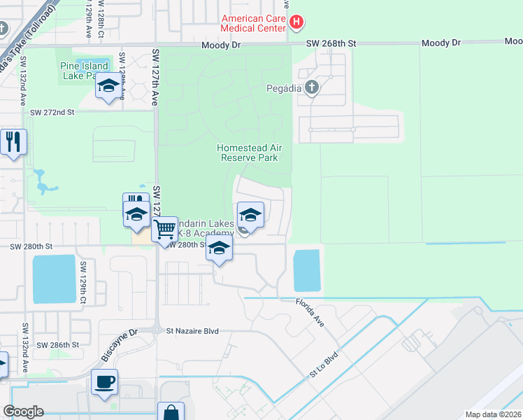 map of restaurants, bars, coffee shops, grocery stores, and more near Southwest Oklahoma Avenue in Homestead