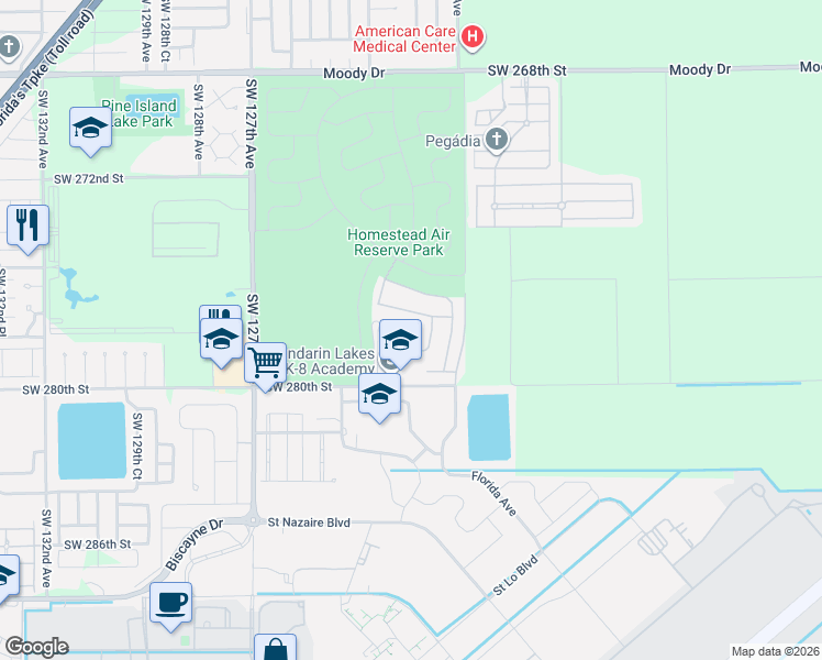 map of restaurants, bars, coffee shops, grocery stores, and more near Southwest Oklahoma Avenue in Homestead Base