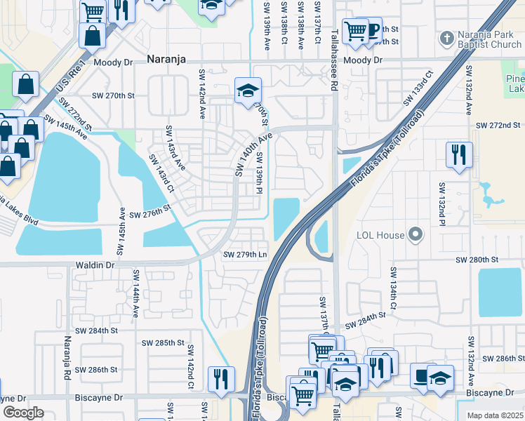 map of restaurants, bars, coffee shops, grocery stores, and more near 13882 Southwest 275th Terrace in Homestead