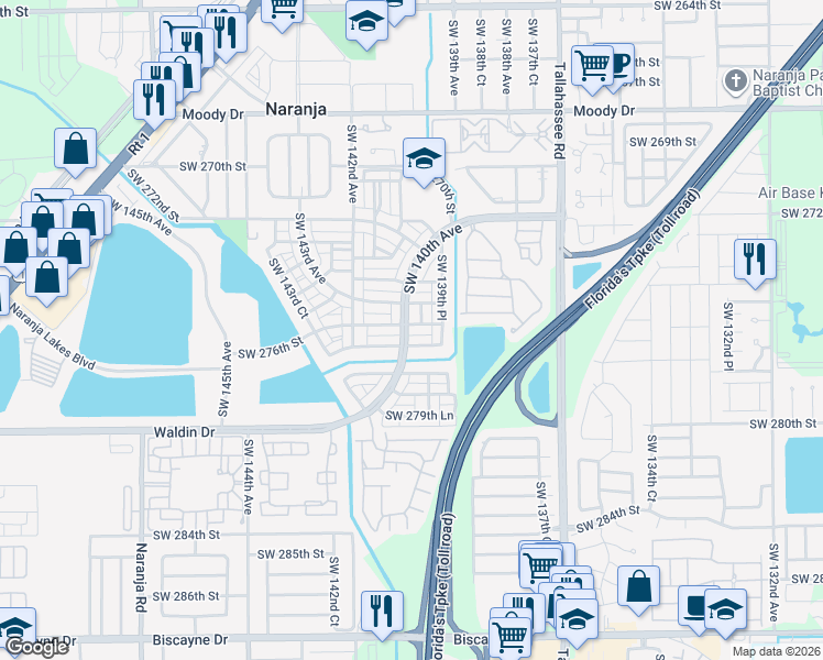 map of restaurants, bars, coffee shops, grocery stores, and more near 13966 Southwest 276th Street in Homestead