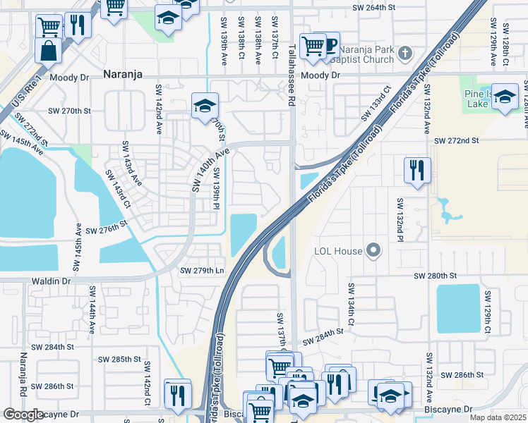 map of restaurants, bars, coffee shops, grocery stores, and more near 13818 Southwest 275th Terrace in Homestead