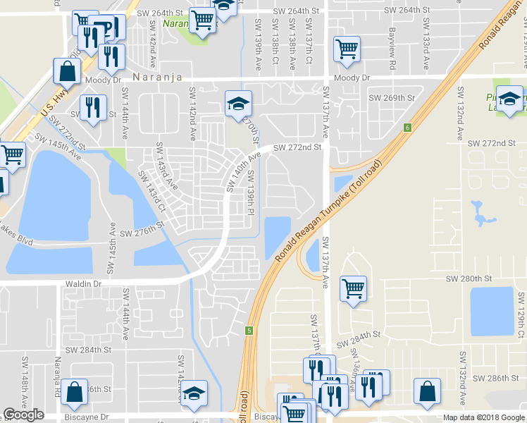 map of restaurants, bars, coffee shops, grocery stores, and more near 13882 Southwest 275th Terrace in Homestead
