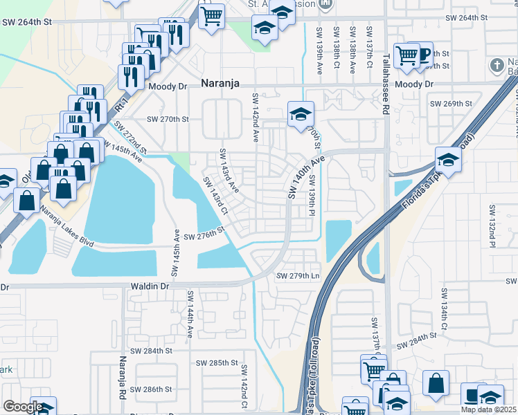 map of restaurants, bars, coffee shops, grocery stores, and more near 27606 Southwest 142nd Avenue in Homestead