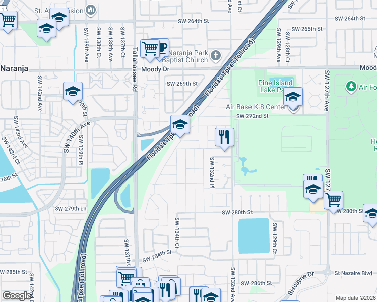 map of restaurants, bars, coffee shops, grocery stores, and more near 13341 Southwest 274th Terrace in Homestead