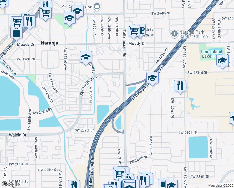 map of restaurants, bars, coffee shops, grocery stores, and more near 27463 Southwest 137th Court in Homestead