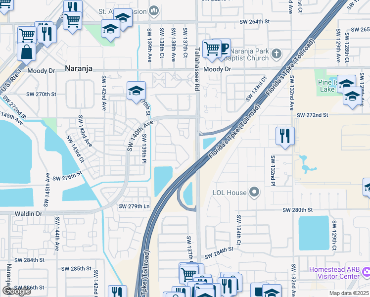 map of restaurants, bars, coffee shops, grocery stores, and more near 27463 Southwest 137th Court in Homestead