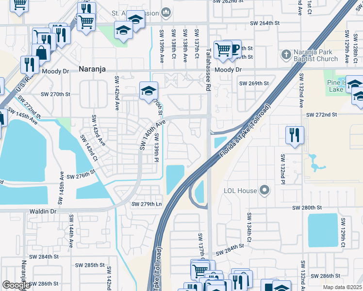 map of restaurants, bars, coffee shops, grocery stores, and more near 13826 Southwest 274th Terrace in Homestead