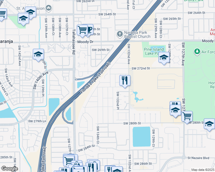 map of restaurants, bars, coffee shops, grocery stores, and more near 13341 Southwest 274th Terrace in Homestead
