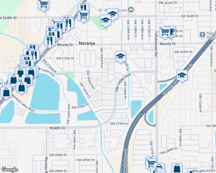 map of restaurants, bars, coffee shops, grocery stores, and more near 14077 Southwest 274th Lane in Homestead