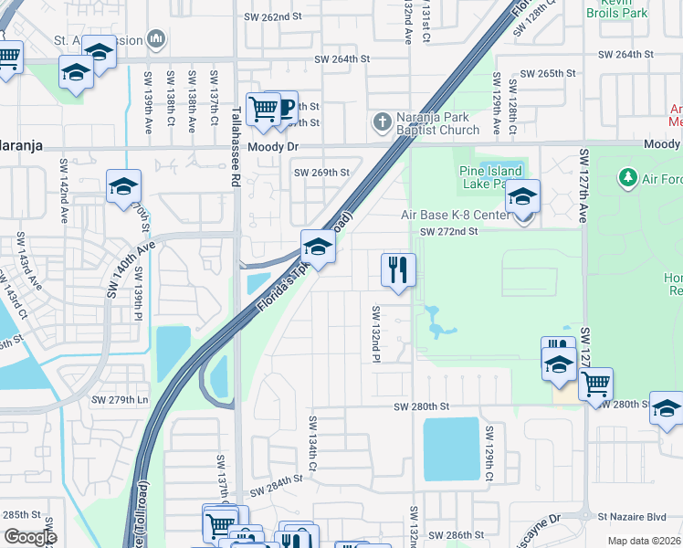 map of restaurants, bars, coffee shops, grocery stores, and more near 13341 Southwest 274th Terrace in Homestead