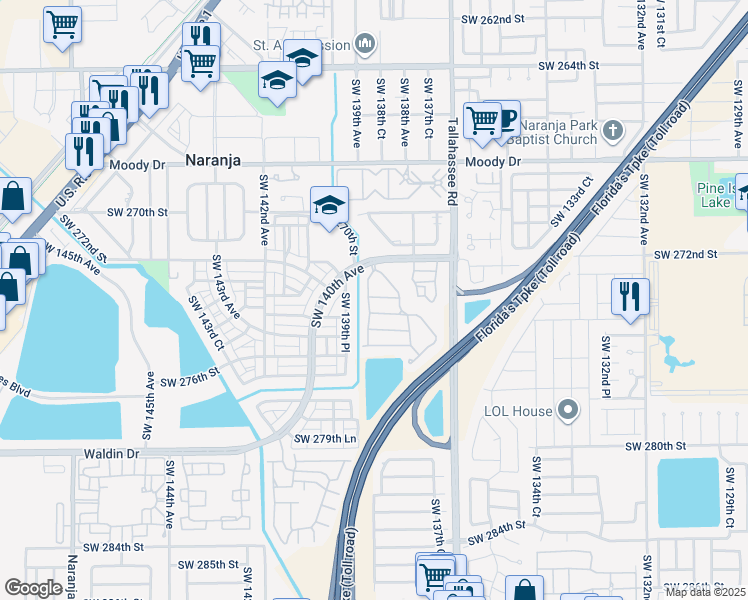 map of restaurants, bars, coffee shops, grocery stores, and more near 27460 Southwest 138th Path in Homestead