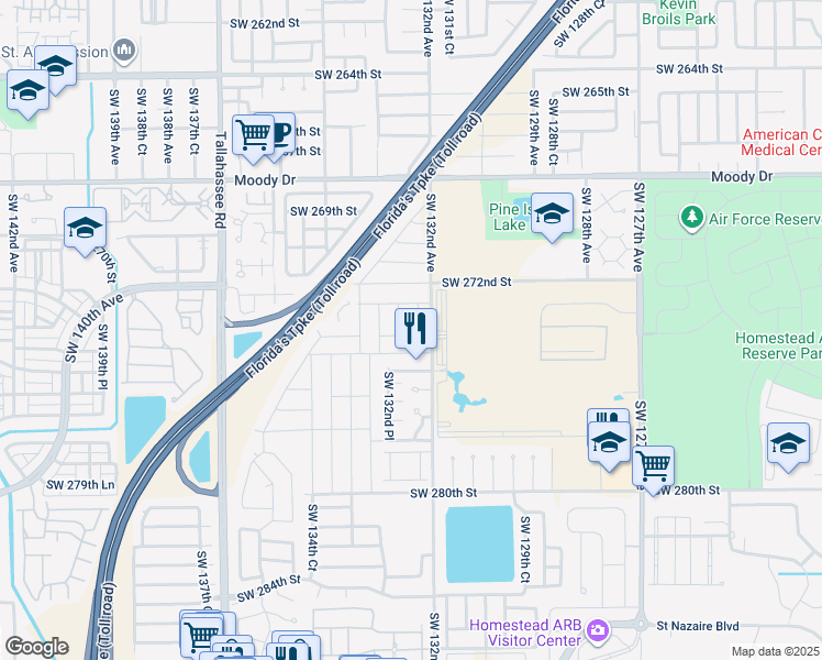 map of restaurants, bars, coffee shops, grocery stores, and more near 27321 Southwest 132nd Court in Homestead