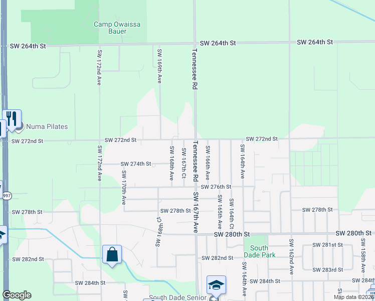 map of restaurants, bars, coffee shops, grocery stores, and more near 16700 Southwest 272nd Street in Homestead