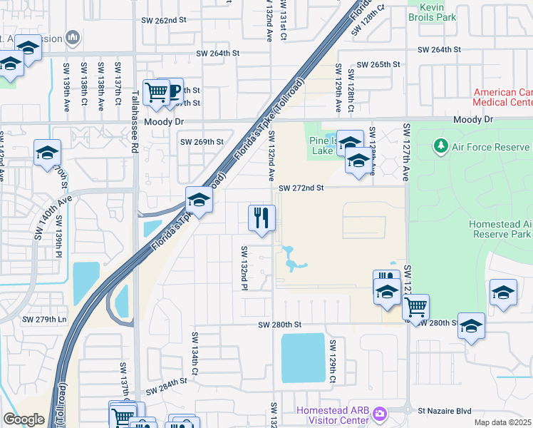 map of restaurants, bars, coffee shops, grocery stores, and more near 27321 Southwest 132nd Court in Homestead