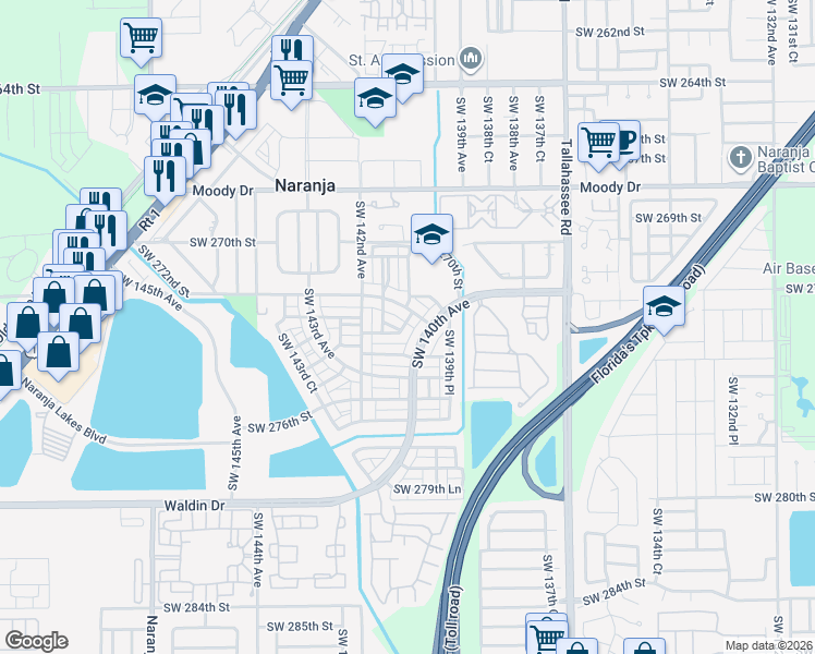 map of restaurants, bars, coffee shops, grocery stores, and more near 14071 Southwest 274th Terrace in Homestead