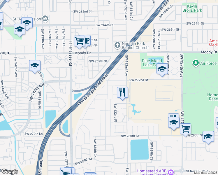 map of restaurants, bars, coffee shops, grocery stores, and more near 13324 Southwest 272nd Street in Homestead