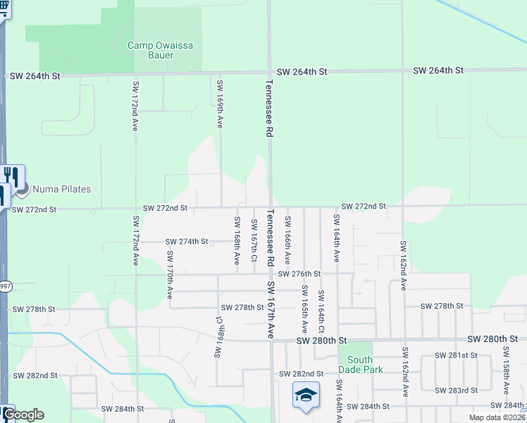 map of restaurants, bars, coffee shops, grocery stores, and more near 16700 Southwest 272nd Street in Homestead