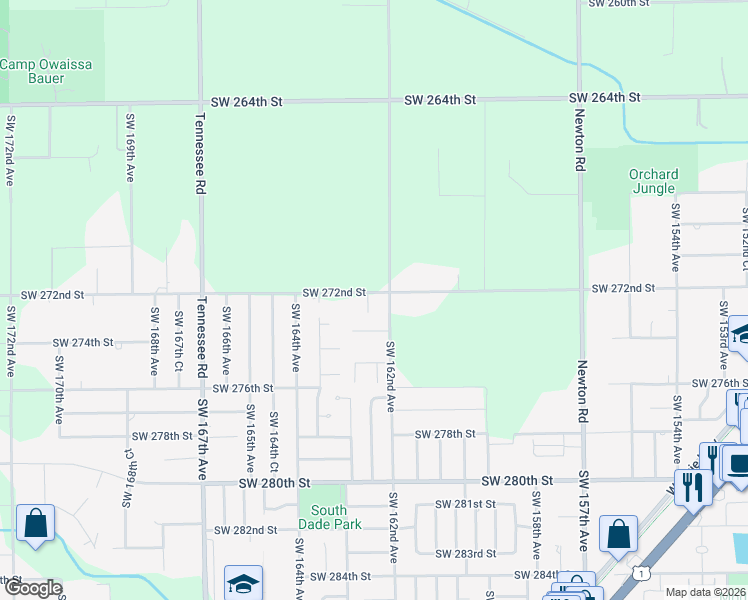 map of restaurants, bars, coffee shops, grocery stores, and more near 27205 Southwest 162nd Court in Homestead