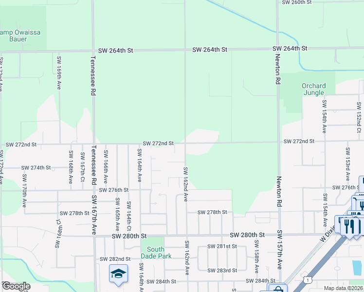 map of restaurants, bars, coffee shops, grocery stores, and more near 27205 Southwest 162nd Court in Homestead