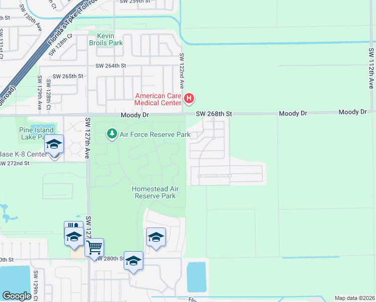 map of restaurants, bars, coffee shops, grocery stores, and more near 27170 Southwest 121st Court in Homestead