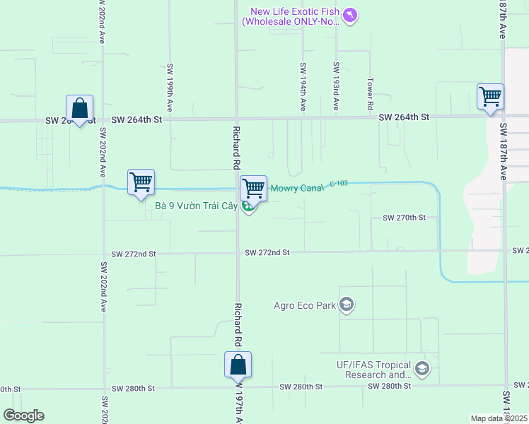 map of restaurants, bars, coffee shops, grocery stores, and more near 26925 Southwest 197th Avenue in Homestead