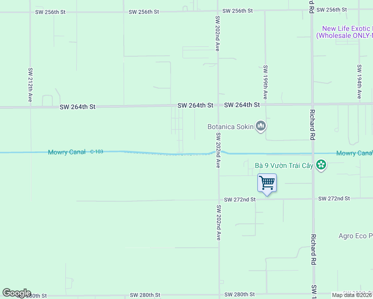 map of restaurants, bars, coffee shops, grocery stores, and more near 26720 Southwest 203rd Avenue in Homestead