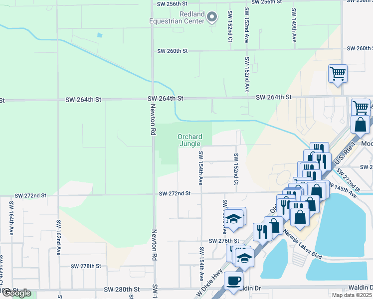 map of restaurants, bars, coffee shops, grocery stores, and more near 15480 Southwest 268th Street in Homestead