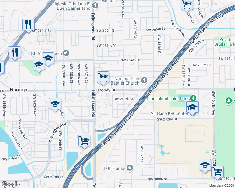 map of restaurants, bars, coffee shops, grocery stores, and more near 11337 Southwest 134th Place in Princeton
