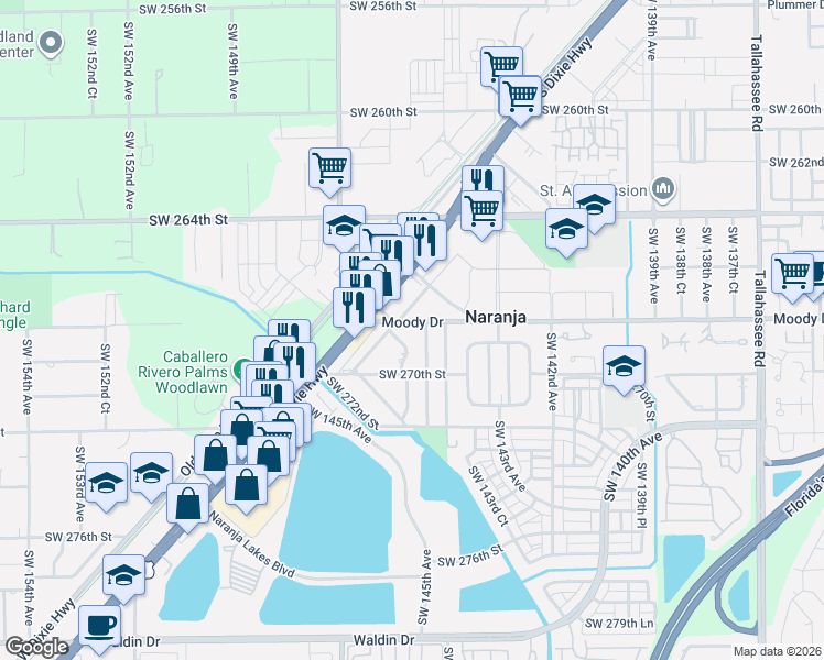 map of restaurants, bars, coffee shops, grocery stores, and more near in Naranja