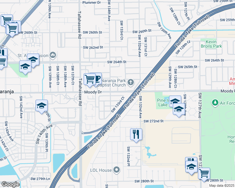 map of restaurants, bars, coffee shops, grocery stores, and more near 13351 Southwest 268th Terrace in Homestead