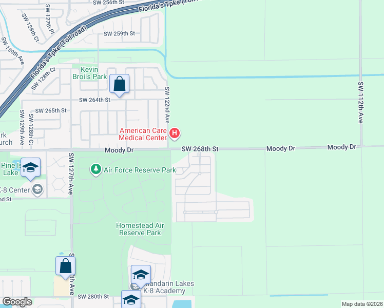 map of restaurants, bars, coffee shops, grocery stores, and more near 12015 Southwest 268th Terrace in Homestead