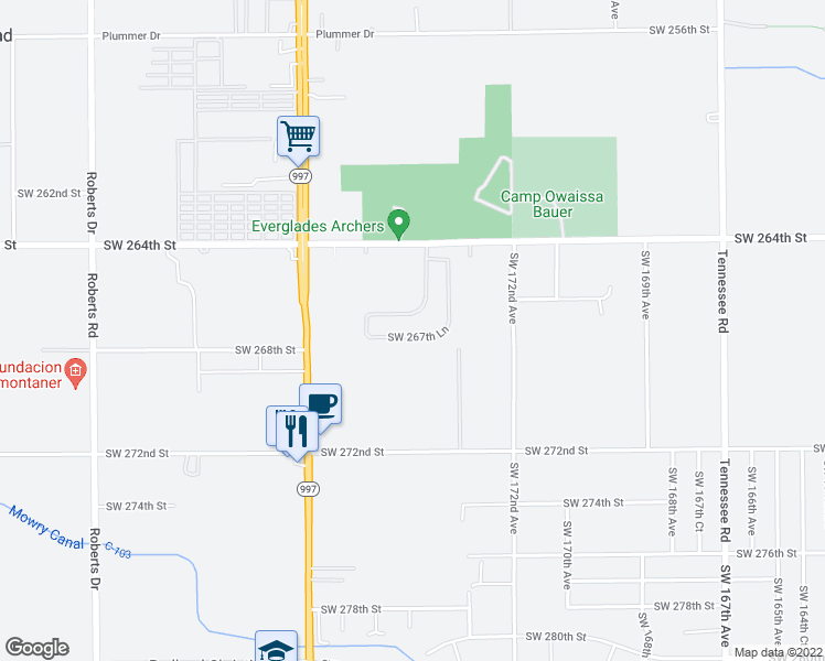 map of restaurants, bars, coffee shops, grocery stores, and more near 17375 SW 267th Ln in Homestead