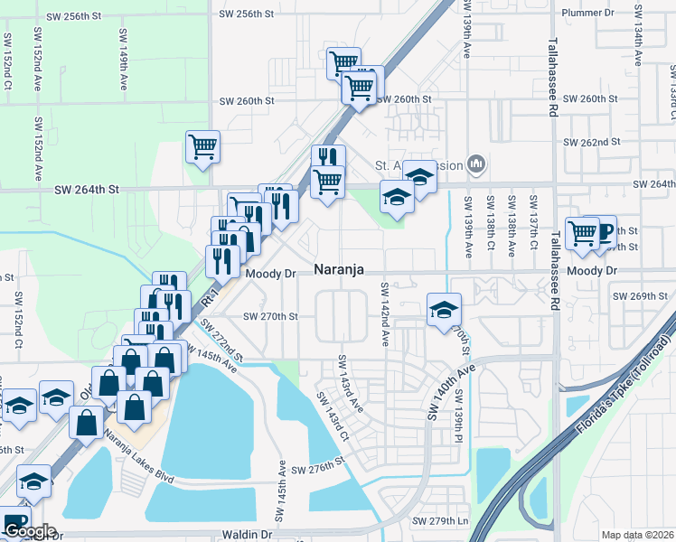 map of restaurants, bars, coffee shops, grocery stores, and more near in Naranja