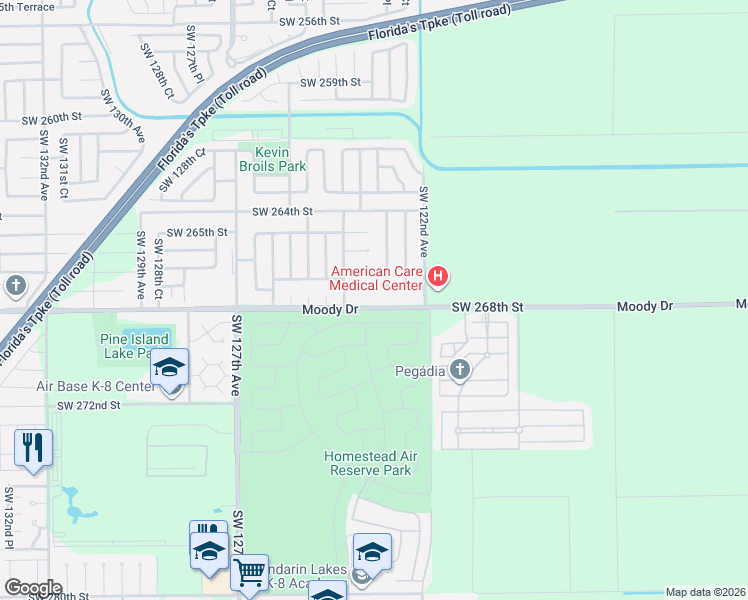 map of restaurants, bars, coffee shops, grocery stores, and more near 12351 Southwest 268th Street in Homestead