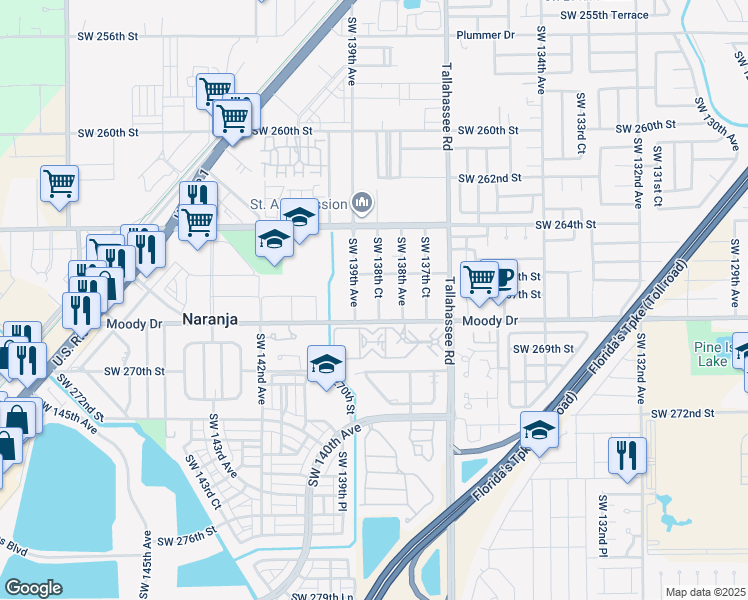map of restaurants, bars, coffee shops, grocery stores, and more near 26700 Southwest 138th Court in Naranja