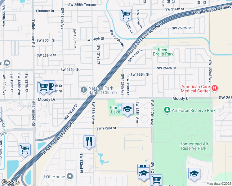map of restaurants, bars, coffee shops, grocery stores, and more near 12961 Southwest 267th Street in Homestead